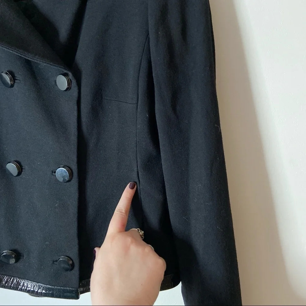 ELIE TAHARI Virgin Wool Leather Blazer Double Breasted Fall Jacket Size Small - Picture 10 of 14